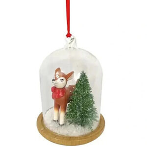 Reindeer & Tree in Glass Globe Cloche Ornament, NWT 🦌 🌲 ❄️